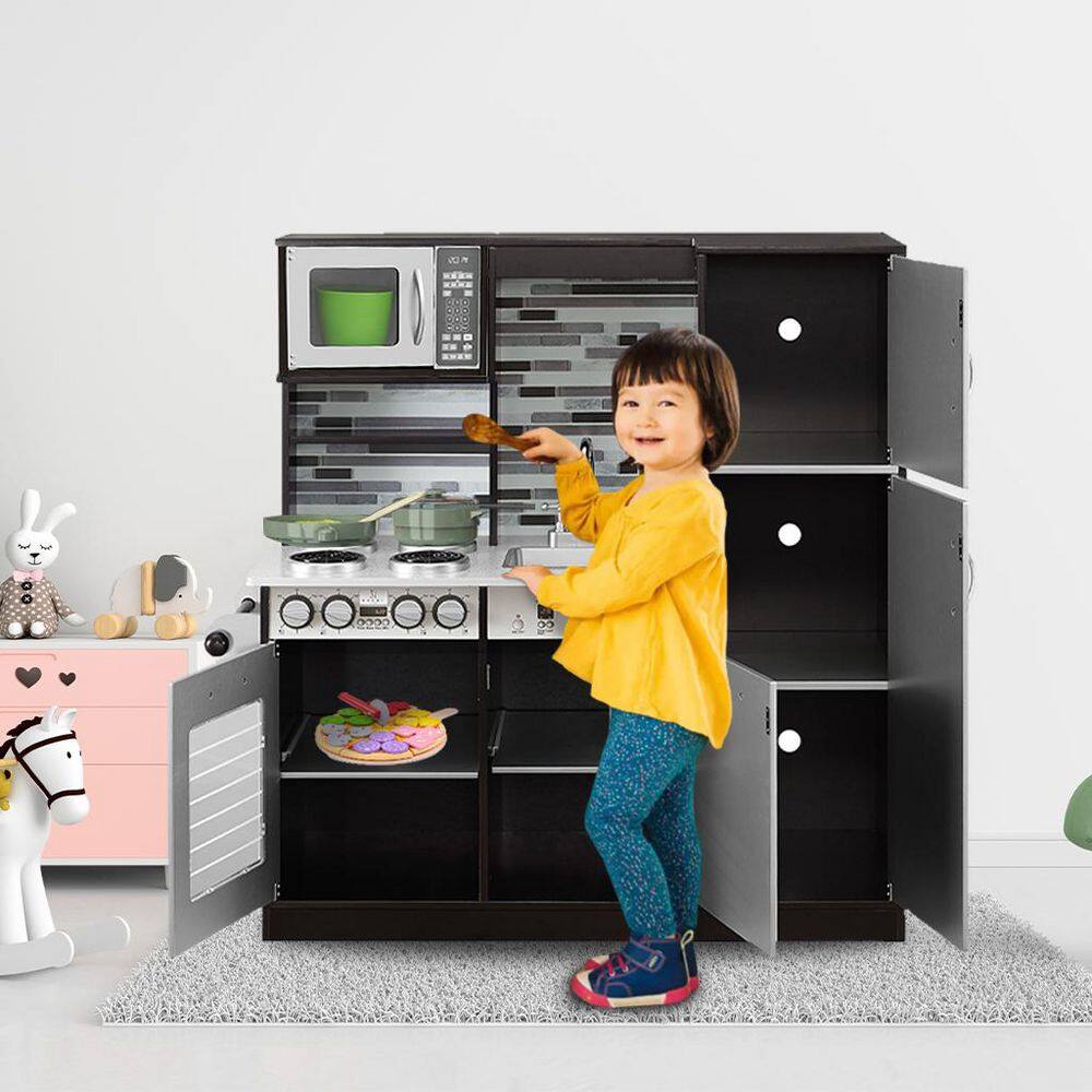 Kids Pretend Play Kitchen Set, Kids Play Kitchen for Kids, Girls, Boys, Toddler, For Ages 4-8 Years in Espresso price history on PriceWatchPro