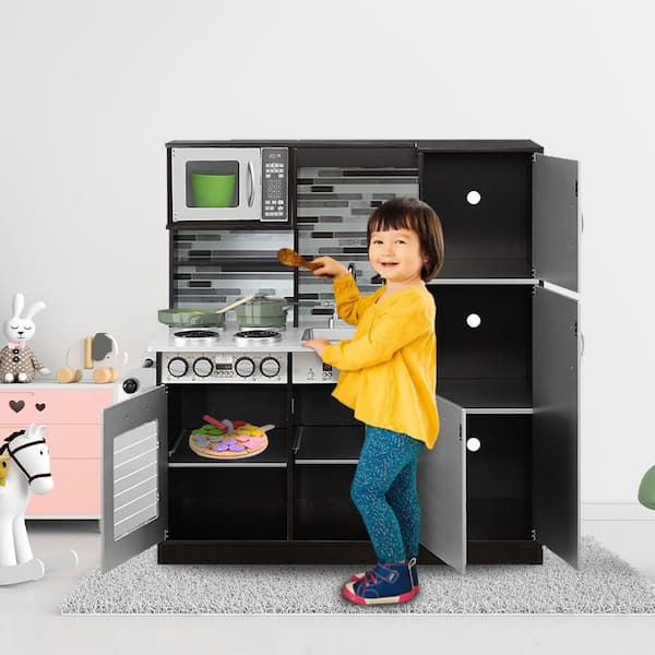 HOMESTOCK Kids Pretend Play Kitchen Set, Kids Play Kitchen for Kids, Girls, Boys, Toddler, For Ages 4-8 Years in Espresso