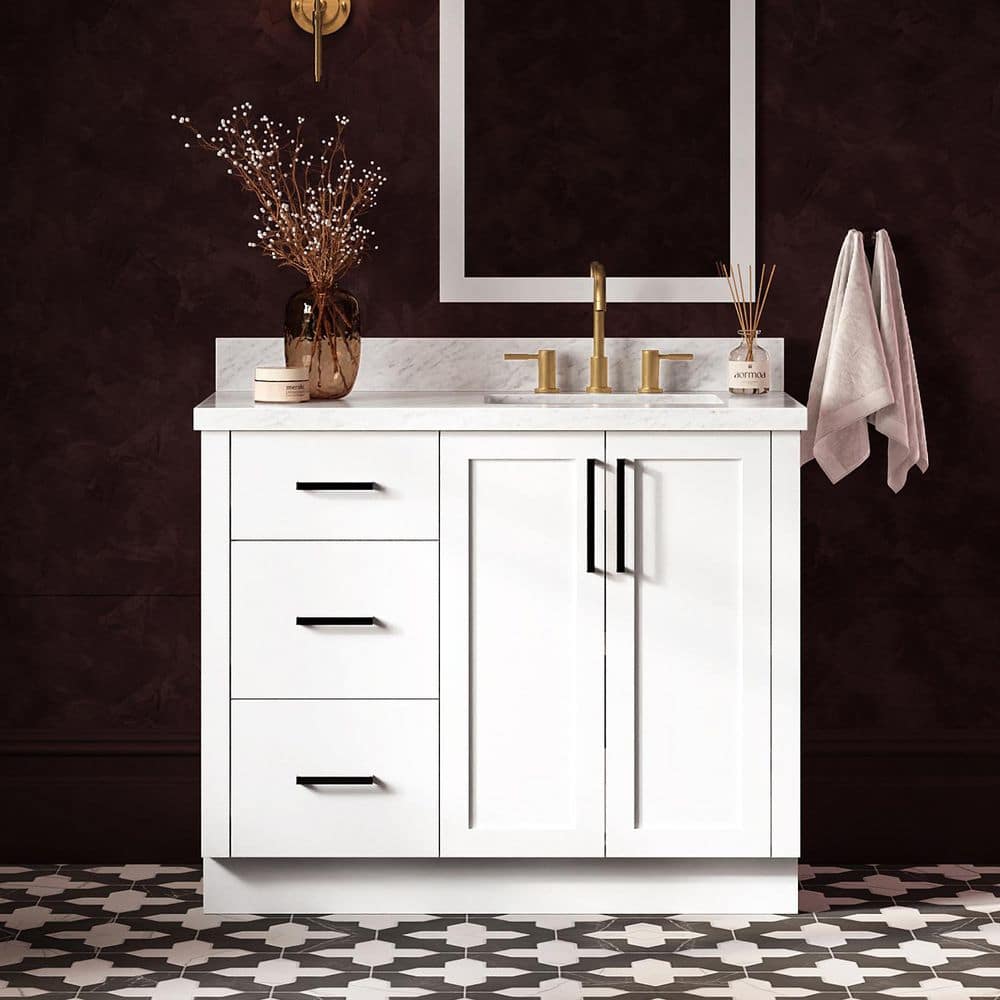 Loren 42 in. Single Sink Freestanding in White Bath Vanity with Italian Carrara Marble Top price history on PriceWatchPro
