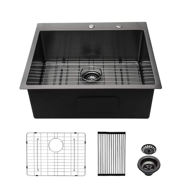 Sarlai 28 In Drop Intop Mount Single Bowl 16 Gauge Gunmetal Black Stainless Steel Kitchen Sink 2848