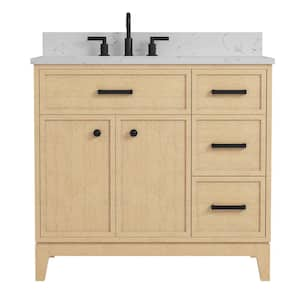 Serbia 37 in. Single Sink Freestanding Oak Bath Vanity with White Engineered Stone Top and Backsplash Assembled