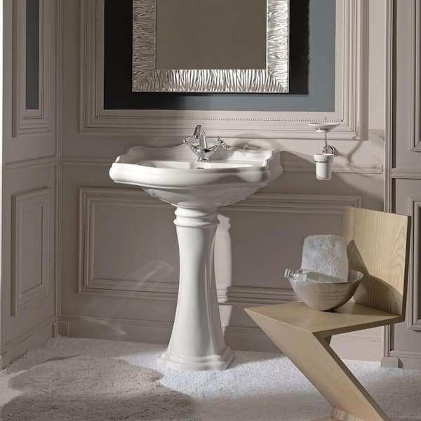 WS Bath Collections Heritage WSBC Pedestal Sink Combo in Ceramic White with Single Faucet Hole