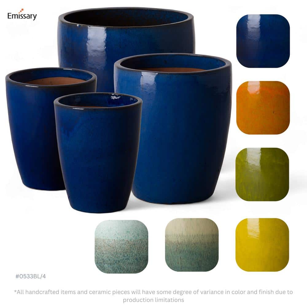 Medium Blue Ceramic Round Bullet Planter with Drainage Holes