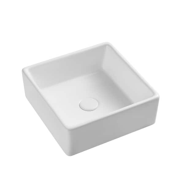 Eridanus 15 in. White Ceramic Rectangular Bathroom Vessel Sink Art Basin with Pop-Up Drain