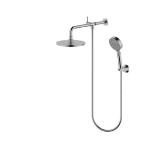 Single-Handle 5-Spray 1.8 GPM Shower Faucet with 8 in. Wall Mount Dual Round Shower Head in Brushed Nickel