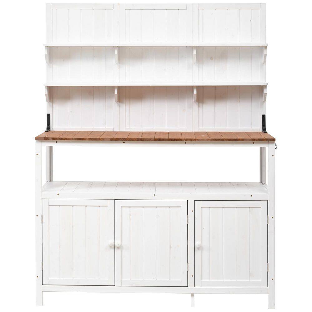 50.2 in. W x 65.4 in. H White Fir Wood Potting Bench with Hutch, 2 Shelves, 2 Cabinets, 3 Side Hooks price history on PriceWatchPro