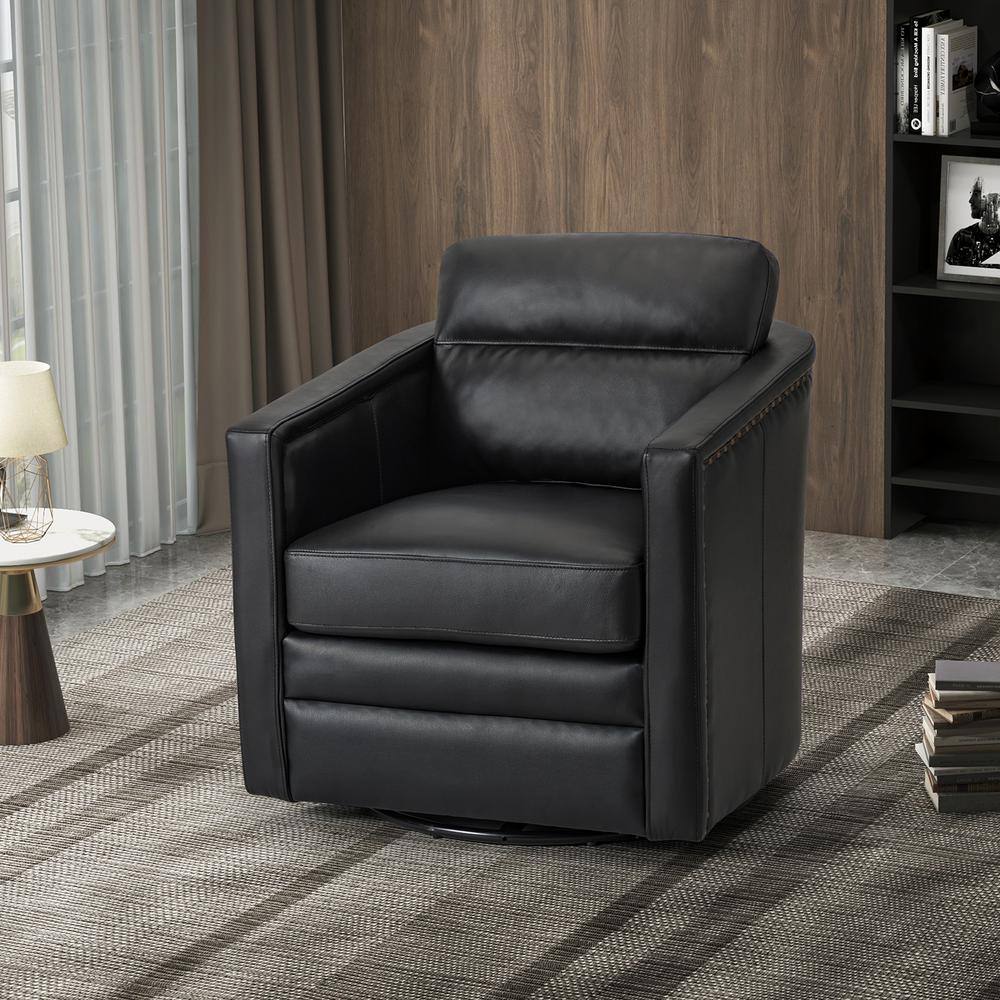 ARTFUL LIVING DESIGN Elvira 28.74'' Wide Black Genuine Leather Swivel ...