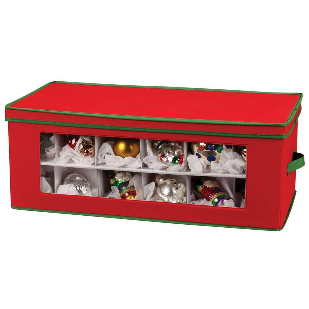 HOUSEHOLD ESSENTIALS Holiday Ornament Chest Red with Green trim/36