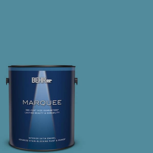 BEHR MARQUEE 1 gal. #S460-5 Blue Square One-Coat Hide Satin Enamel Interior Paint & Primer