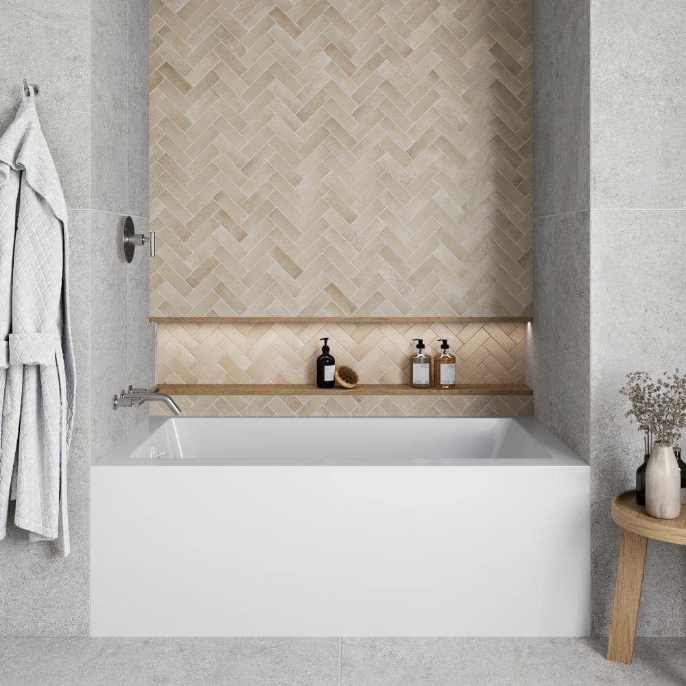 60-Inch Glossy White Acrylic Right-Hand Drain Alcove Bathtub