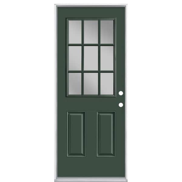 Masonite 32 in. x 80 in. 9 Lite Conifer Left Hand Inswing Painted Smooth Fiberglass Prehung Front Exterior Door with No Brickmold