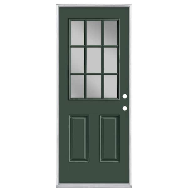 Masonite 32 in. x 80 in. 9 Lite Conifer Left Hand Inswing Painted Smooth Fiberglass Prehung Front Exterior Door, Vinyl Frame