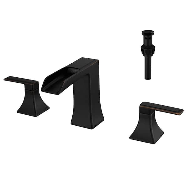 Boyel Living Modern 8 in. Widespread Double Handle Brass Bathroom Faucet with Pop Up Drain, Water Supply Hoses in Oil Rubbed Bronze
