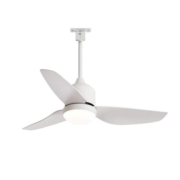 42 in. White 3 Blades Downrod Mount Waterproof Standard Ceiling Fan with Light for Outdoor Patio Dimmable Included APP