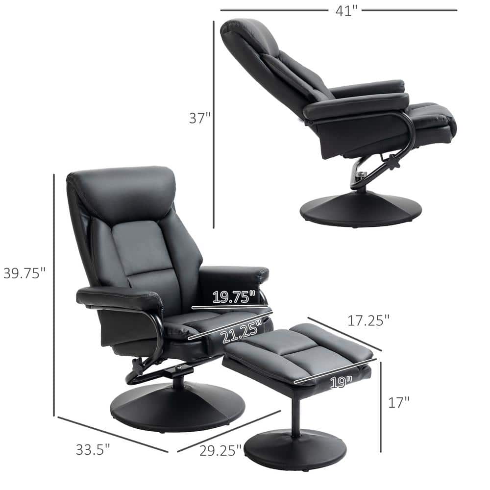 Black Faux Leather Swivel Recliner Chair with Ottoman