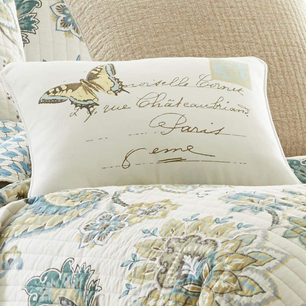 White Cotton Rectangular Butterfly Embroidered Throw Pillow