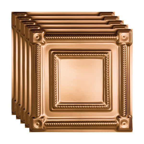 Fasade Coffer 2 ft. x 2 ft. Polished Copper Lay-In Vinyl Ceiling Tile (20 sq. ft.)