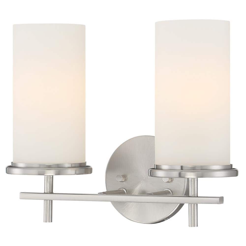 Brushed Nickel 2-Light Cylinder Bathroom Vanity Fixture