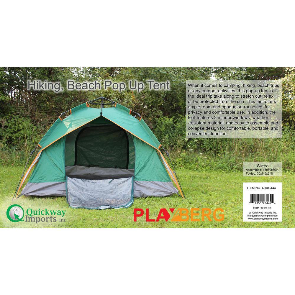 Green Water-Resistant Pop-Up Camping Tent for 2 Persons