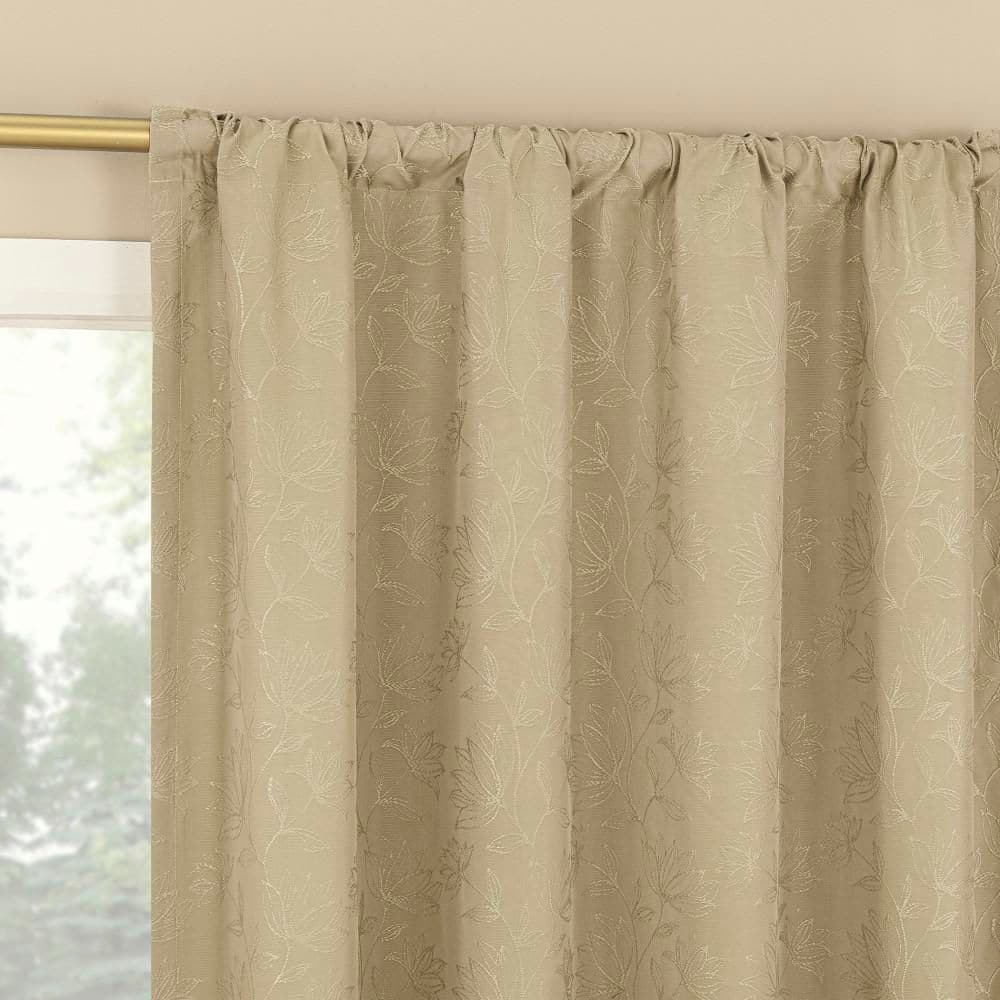 Bronte Floral Jacquard Taupe 50 in. W x 63 in. L Rod Pocket 100% Blackout Curtain (Single Panel) price history on PriceWatchPro
