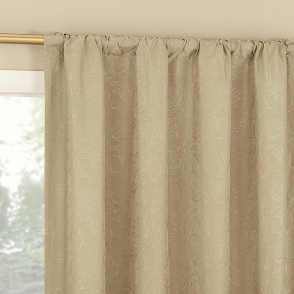 Bronte Floral Jacquard Taupe 50 in. W x 84 in. L Rod Pocket 100% Blackout Curtain (Single Panel)