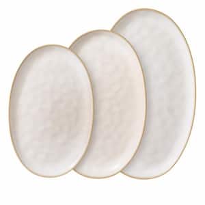 Modern 15.59 in. Cappuccino White Stoneware Oval Serving Platter (Set of 3) for Party and Turkey, Microwave Safe