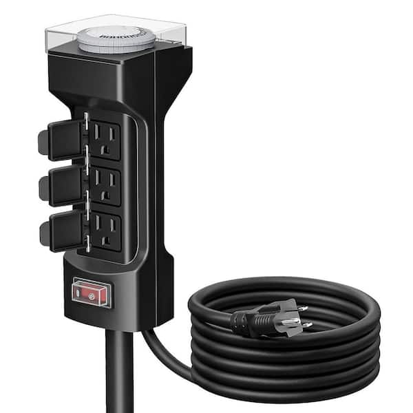 Lukyamzn 6-Outlet Outdoor Stake Timer with 6 ft. Extension Cord Mechanical Power Timer in Black