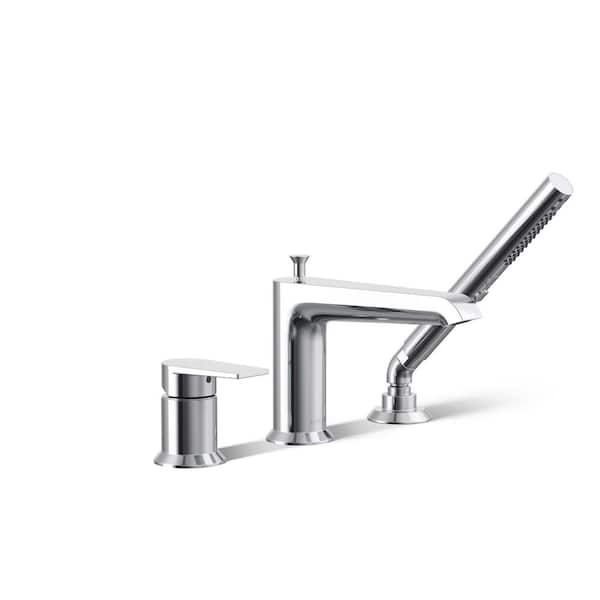 Hint Single-Handle Deck-Mount Roman Tub Faucet with Hand Shower in Polished Chrome