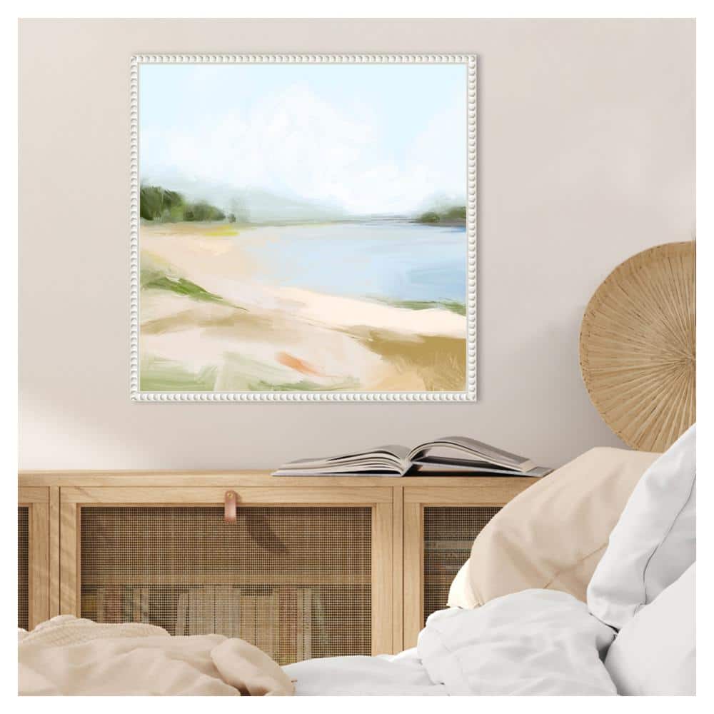 Blissful Bay View I White Framed Coastal Canvas Print