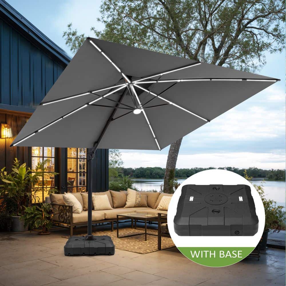 10ft offset hanging market patio umbrella 10ft Solar LED Offset Hanging Market Patio Umbrella (Orange)