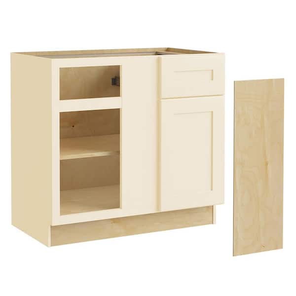 Home Decorators Collection Newport 36 in. W x 24 in. D x 34.5 in. H Assembled Plywood Blind Base Kitchen Cabinet in Blended Cream with Soft Close L