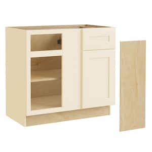 Newport Cream Painted Plywood Shaker Assembled Corner Kitchen Cabinet Soft Close Left 36 in W x 24 in D x 34.5 in H