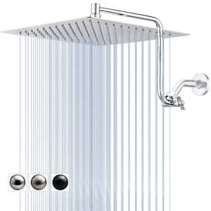 1-Spray Patterns With 2.5GPM 12 in. Wall Mount Rain All Metal Fixed Shower Head With Adjustable Extension Arm in Chrome