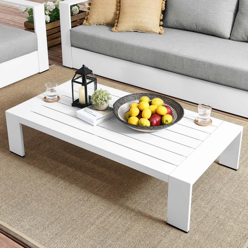 Tahoe White Powder-Coated Aluminum Outdoor Patio Coffee Table