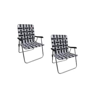 Classic Reinforced White/Black Aluminum Webbed Folding Lawn/Camp Chair (2-Pack)