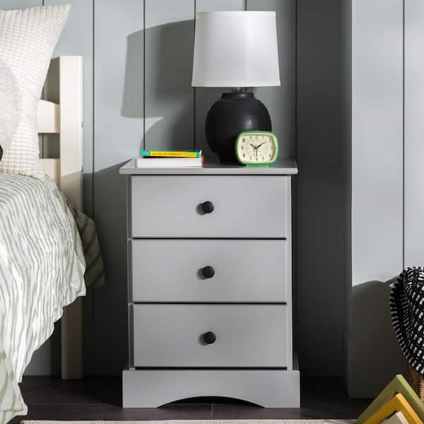 Welwick Designs 3 Drawer Grey Solid Wood Transitional Nightstand