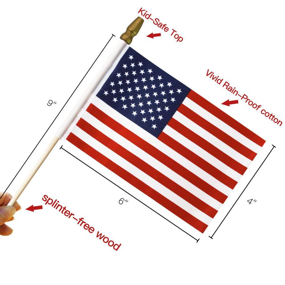 Pack of 50 USA 4x6 Inch Wooden Stick Flags with Golden Spear Top