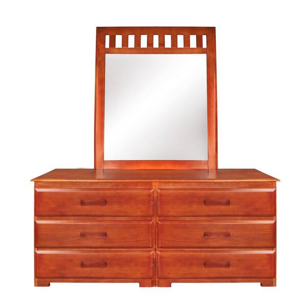 American Furniture Classics Solid Pine 6-Drawer Honey Dresser with Mirror