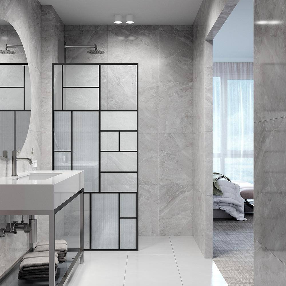 Meridian Matte Black Framed Shower Screen with Mixed Glass