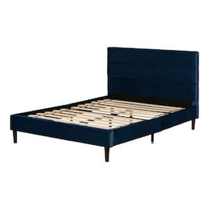 Maliza Blue Upholstered Wooden Frame Queen Platform Bed with Headboard