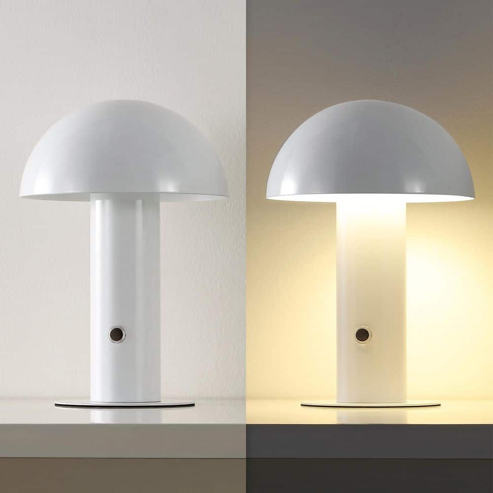White Cordless Iron LED Mushroom Table Lamp
