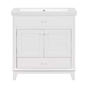 30 in. W x 31 in. H Solid Wood Bath Vanity in White with Ceramic Top in White