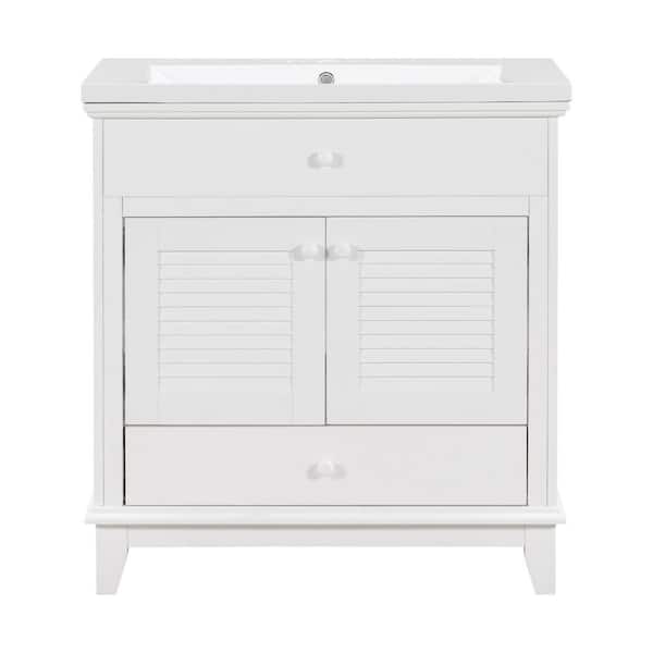 30 in. W x 31 in. H Solid Wood Bath Vanity in White with Ceramic Top in White