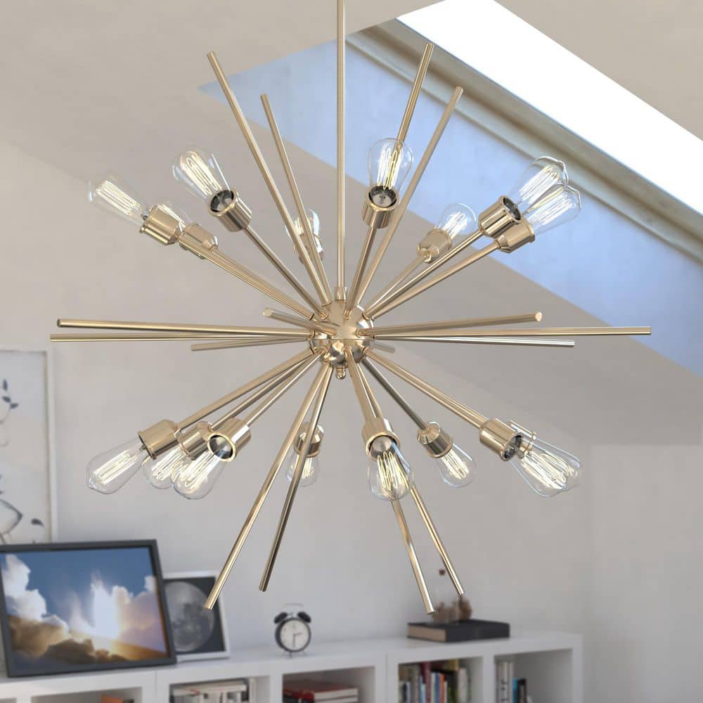 Estelle 16-Light 36 in. Wide Natural Brass Gold Mid-Century Modern Sputnik Pendant Light, Dining Table Ceiling Fixture price history on PriceWatchPro
