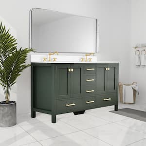 Bath Mist 60 in. W. Double Sink Freestanding Bath Vanity in Green with White Engineered Top