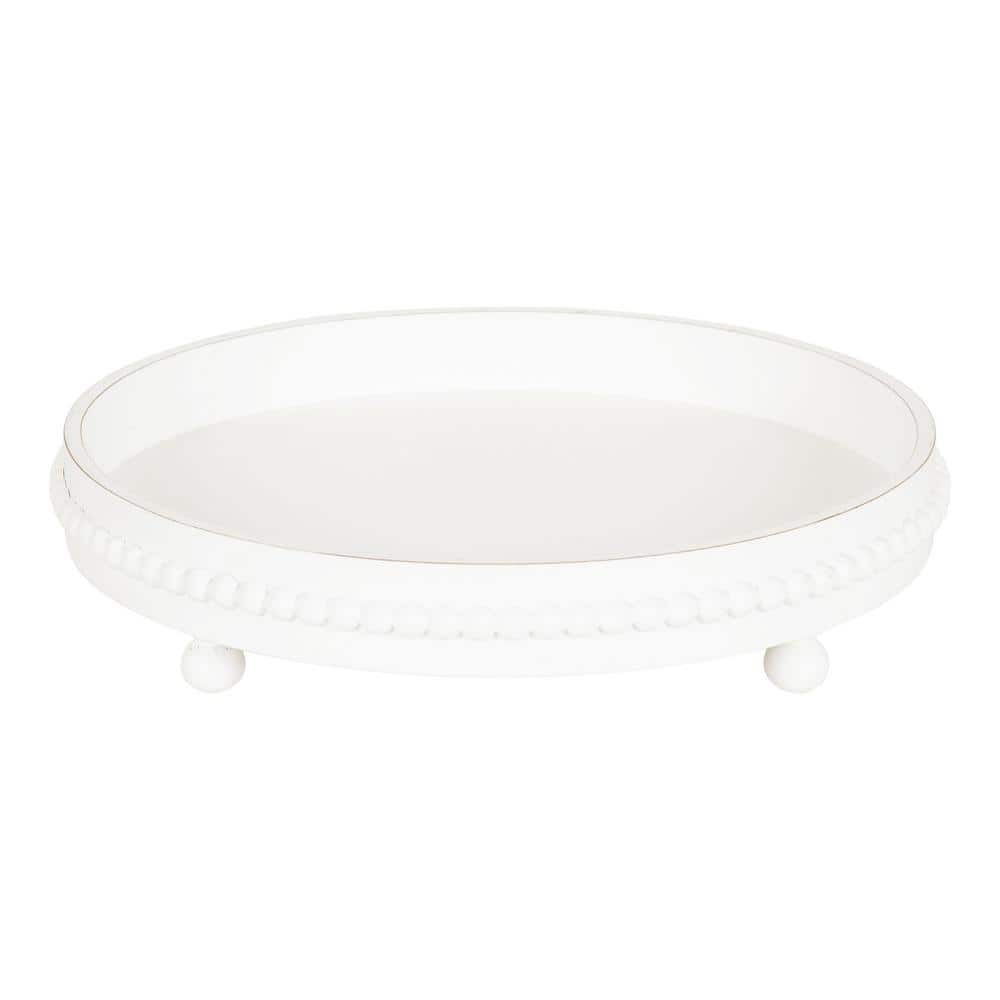 Kate and Laurel Bruillet 15 in. x 17 in. White Round Decorative Tray 218526  - The Home Depot