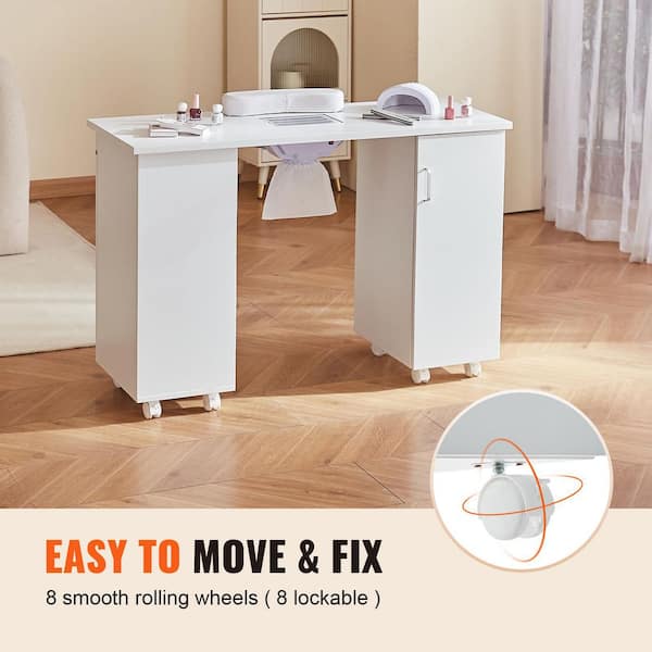 SKYSHALO Manicure Table, 17.72 in. Rectangular, White