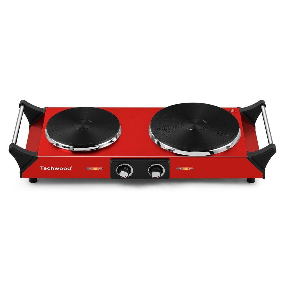 Elexnux Portable 2-Burner 7.1 in. Red Electric Hot Plate 1800-Watt Dual Control Countertop Infrared Electric Stove, Red 20.87