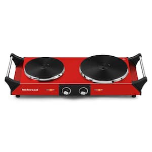 Portable 2-Burner 7.4 in. Red Electric Stove 1800-Watt Hot Plate with Anti-Scald Handles
