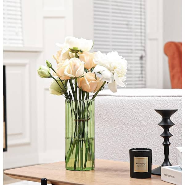 Unbranded Glass Cylinder Vases, 8 in. Tall orange Ribbed Vase Hurricane Floating Candle Holder Green